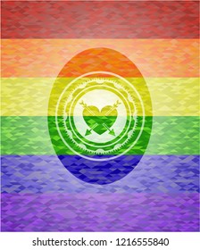 heart with two arrows icon inside lgbt colors emblem 