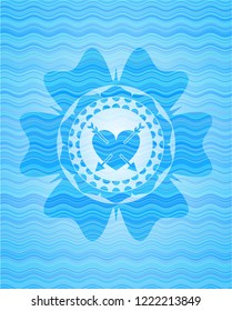 heart with two arrows icon inside water wave representation badge.