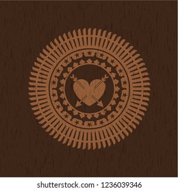 heart with two arrows icon inside wooden signboards