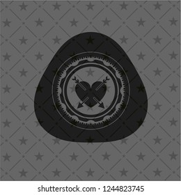 heart with two arrows icon inside realistic dark emblem