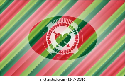 heart with two arrows icon inside christmas style badge..