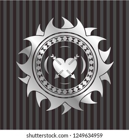 heart with two arrows icon inside silvery shiny badge