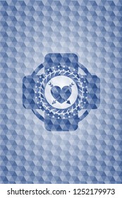 heart with two arrows icon inside blue hexagon badge.