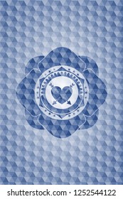 heart with two arrows icon inside blue hexagon badge.