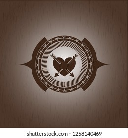 heart with two arrows icon inside wooden signboards