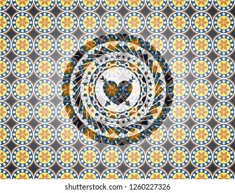 heart with two arrows icon inside arabesque style badge. arabic decoration.