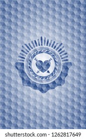 heart with two arrows icon inside blue polygonal badge.