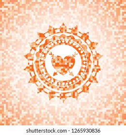 heart with two arrows icon inside orange mosaic emblem with background