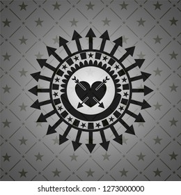 heart with two arrows icon inside realistic black emblem