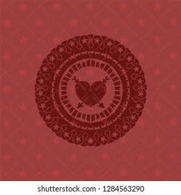 heart with two arrows icon inside realistic red emblem