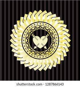 heart with two arrows icon inside golden badge or emblem