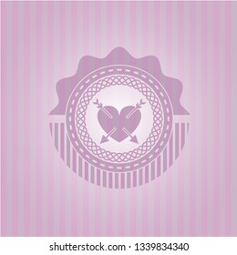 heart with two arrows icon inside realistic pink emblem