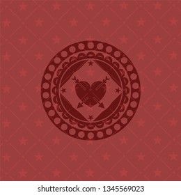 heart with two arrows icon inside retro red emblem