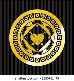 heart with two arrows icon inside golden badge or emblem