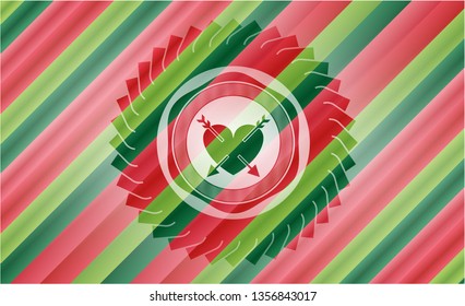 heart with two arrows icon inside christmas badge background.