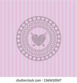 heart with two arrows icon inside pink emblem. Retro
