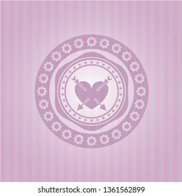 heart with two arrows icon inside vintage pink emblem