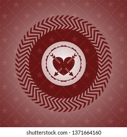 heart with two arrows icon inside red emblem. Retro