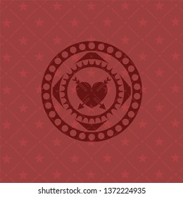 heart with two arrows icon inside badge with red background