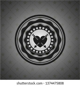 heart with two arrows icon inside realistic black emblem