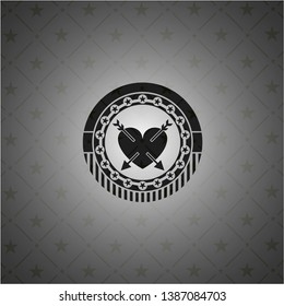 heart with two arrows icon inside dark badge or emblem