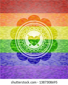 heart with two arrows icon inside lgbt colors emblem 