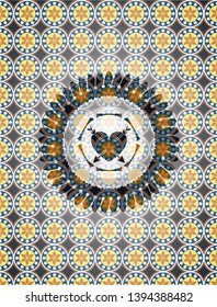 heart with two arrows icon inside arabesque style emblem. arabic decoration.