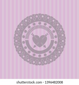 heart with two arrows icon inside retro pink emblem