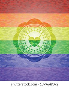 heart with two arrows icon inside lgbt colors emblem 