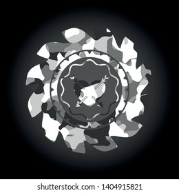 heart with two arrows icon inside grey camo emblem