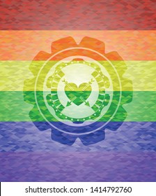 heart with two arrows icon inside lgbt colors emblem 