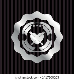 heart with two arrows icon inside silver badge or emblem