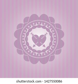 heart with two arrows icon inside badge with pink background