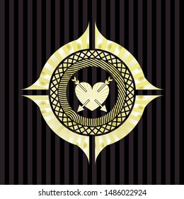 heart with two arrows icon inside gold badge