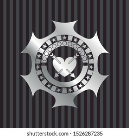 heart with two arrows icon inside silver emblem or badge