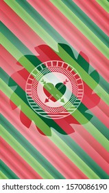 heart with two arrows icon inside christmas colors emblem.