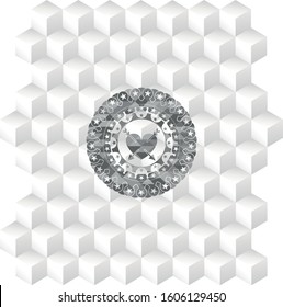 heart with two arrows icon inside grey icon or emblem with geometric cube white background