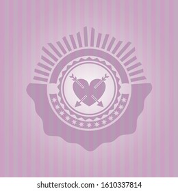 heart with two arrows icon inside pink emblem. Vintage.