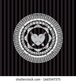 heart with two arrows icon inside silvery shiny emblem