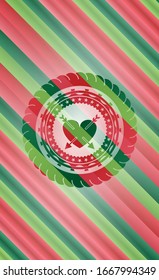 corazón con dos flechas en el fondo de la placa de Navidad.