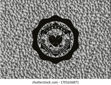 heart with two arrows icon inside black emblem with bubbles background. Vector Illustration. Detailed.