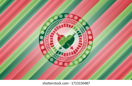 corazón con dos flechas en el emblema del estilo de Navidad. 