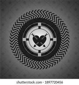 heart with two arrows icon inside dark badge. 
