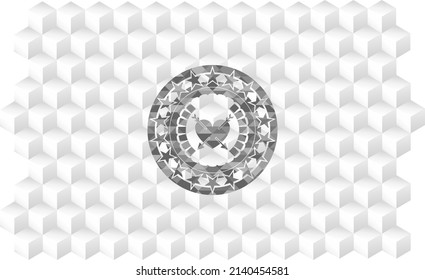 heart with two arrows icon inside grey emblem. Vintage with geometric cube white background. 