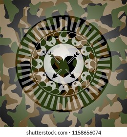 heart with two arrows icon on camo texture
