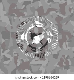 heart with two arrows icon on grey camo texture