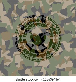 heart with two arrows icon on camouflage pattern