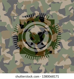 heart with two arrows icon on camo pattern