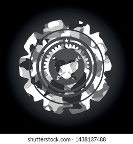 heart with two arrows icon on grey camo pattern