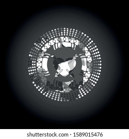 heart with two arrows icon on grey camo pattern